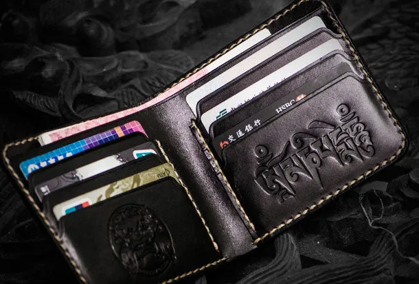 Handmade leather tooled fish carp wallet clutch black billfold wallet brown leather men