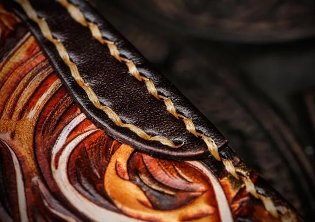 Handmade Leather Tooled Long Chinese Dragon Mens Chain Biker Wallet Cool Leather Wallet With Chain Wallets for Men