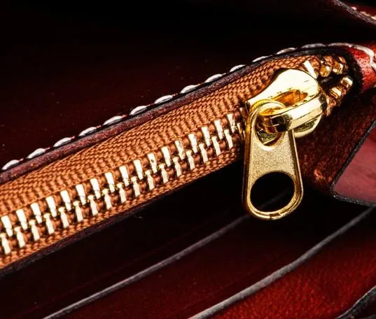 Handmade Leather Tooled Mah??k??la Mens Zipper Long Wallet Cool Leather Wristlet Wallet for Men
