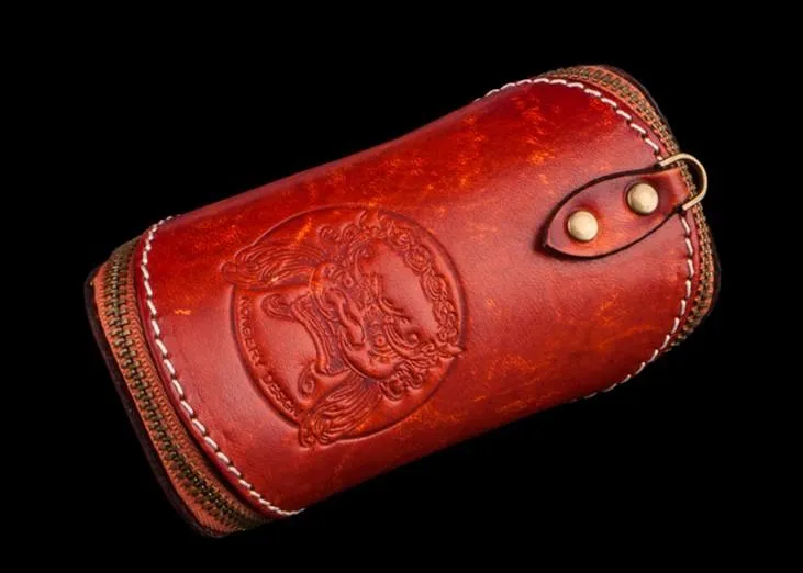 Handmade Leather Tooled Mens Cool Car Key Wallet Coin Wallet Pouch Car KeyChain for Men