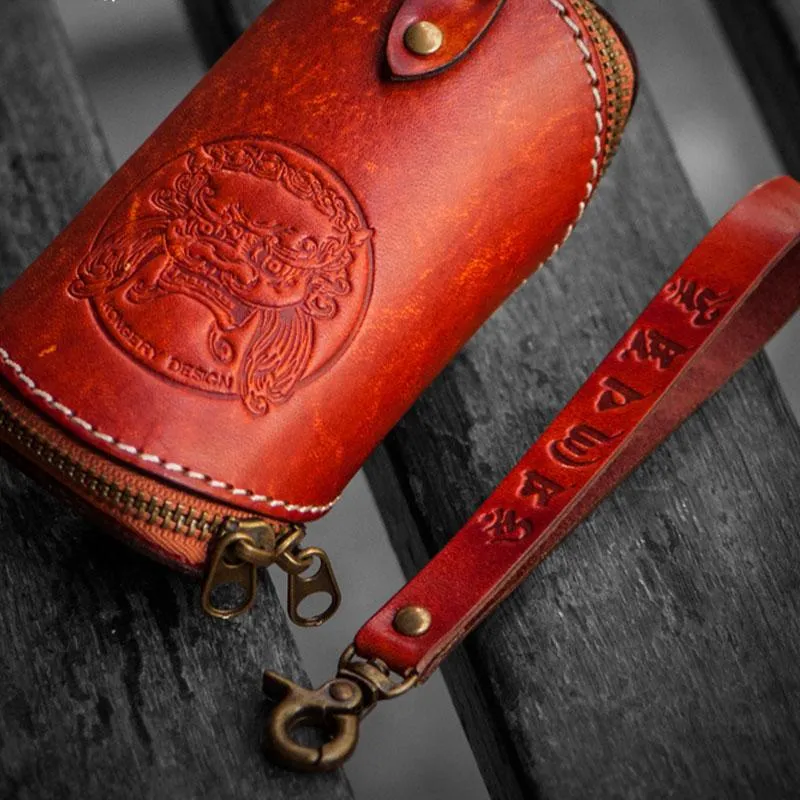 Handmade Leather Tooled Mens Cool Car Key Wallet Coin Wallet Pouch Car KeyChain for Men
