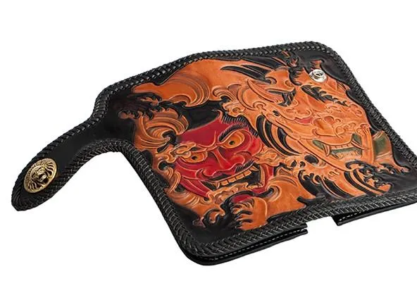 Handmade Leather Tooled Prajna Mens Chain Biker Wallet Cool Leather Long Wallet With Chain Wallets for Men