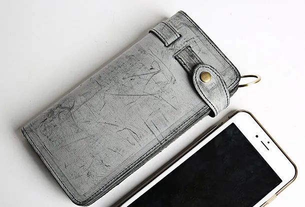Handmade leather trucker wallet chain biker wallet long wallet beige leather men