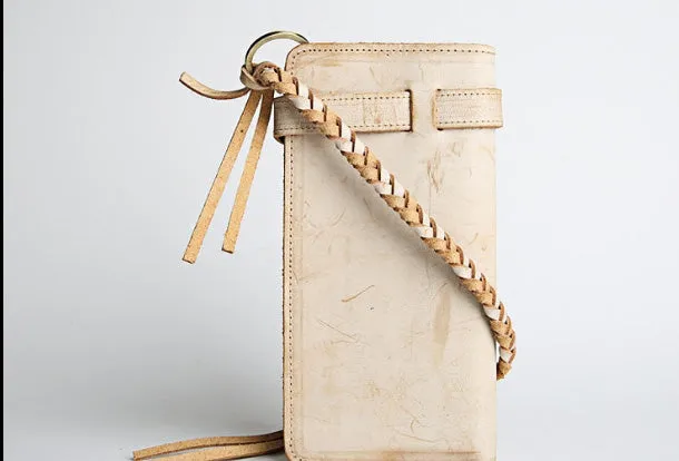 Handmade leather trucker wallet chain biker wallet long wallet beige leather men
