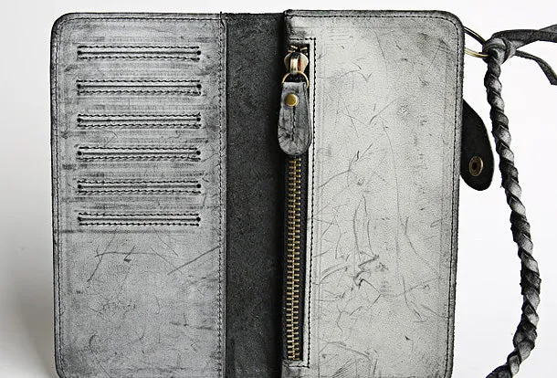 Handmade leather trucker wallet chain biker wallet long wallet beige leather men