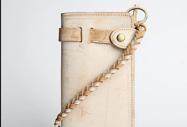 Handmade leather trucker wallet chain biker wallet long wallet beige leather men
