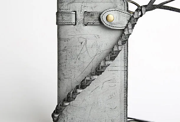 Handmade leather trucker wallet chain biker wallet long wallet beige leather men