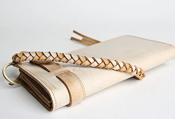 Handmade leather trucker wallet chain biker wallet long wallet beige leather men