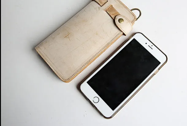 Handmade leather trucker wallet chain biker wallet long wallet beige leather men