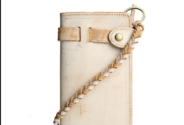 Handmade leather trucker wallet chain biker wallet long wallet beige leather men