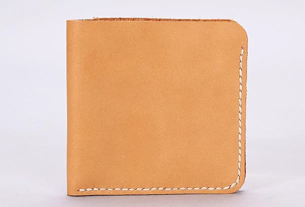 Handmade leather wallet yellow minimalist slim leather billfold card wallet for men