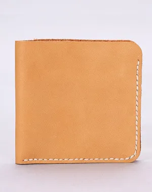 Handmade leather wallet yellow minimalist slim leather billfold card wallet for men