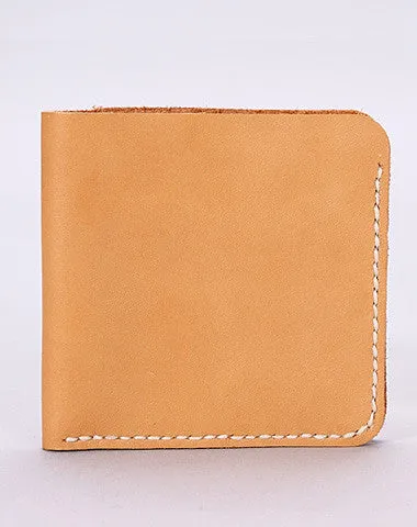 Handmade leather wallet yellow minimalist slim leather billfold card wallet for men
