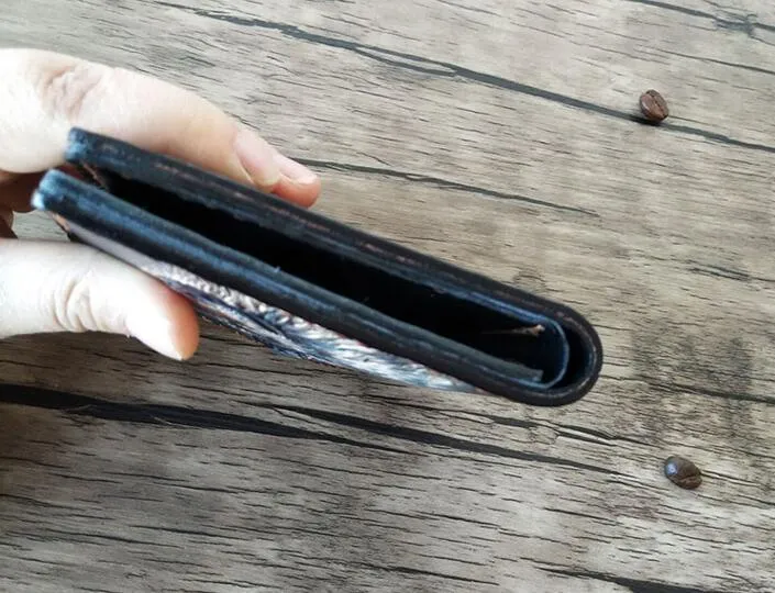 Handmade Leather Wolf Tooled Mens billfold Wallet Cool Leather Wallet Slim Wallet for Men