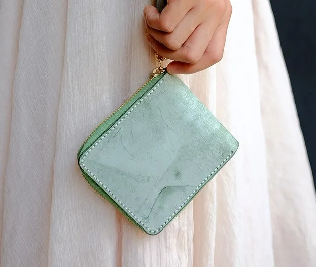 Handmade LEATHER Womens Zipper Small Wallet Leather Wristlet Small Wallet FOR Women
