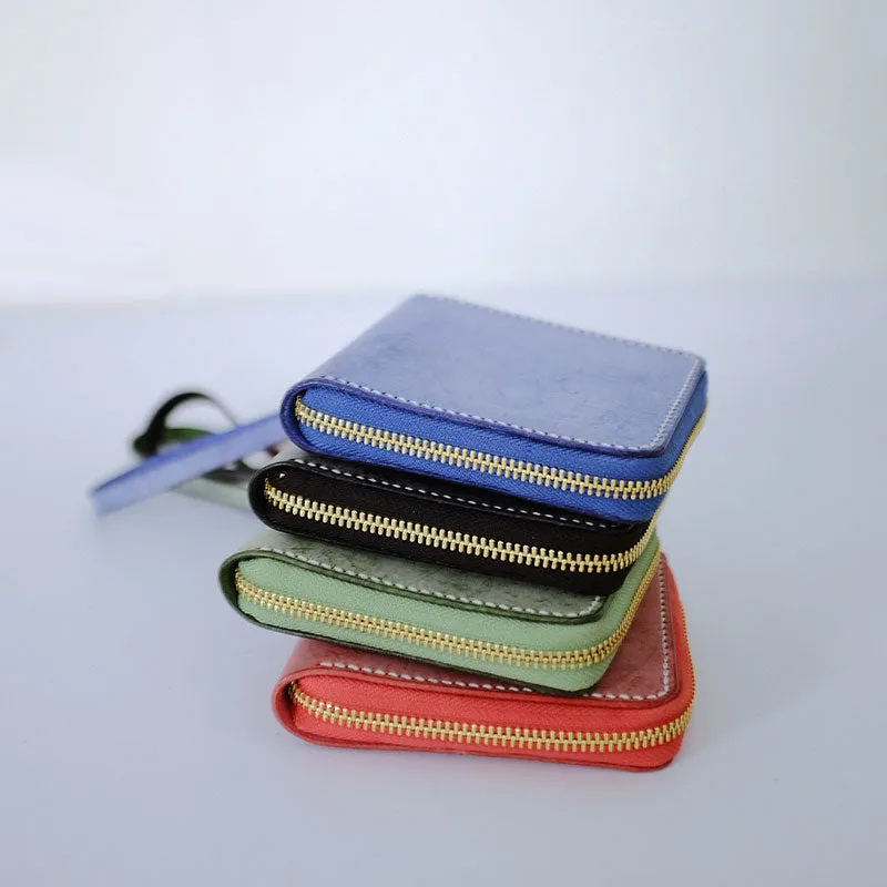 Handmade LEATHER Womens Zipper Small Wallet Leather Wristlet Small Wallet FOR Women