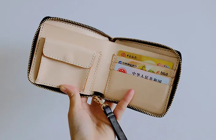 Handmade LEATHER Womens Zipper Small Wallet Leather Wristlet Small Wallet FOR Women
