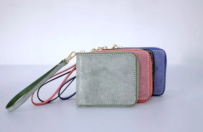 Handmade LEATHER Womens Zipper Small Wallet Leather Wristlet Small Wallet FOR Women