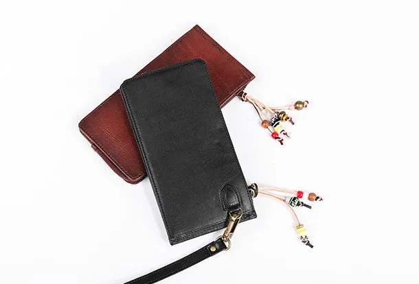Handmade Leather Wristlet Wallet Clutch Zip Cards Wallet Long Wallet For Men Women