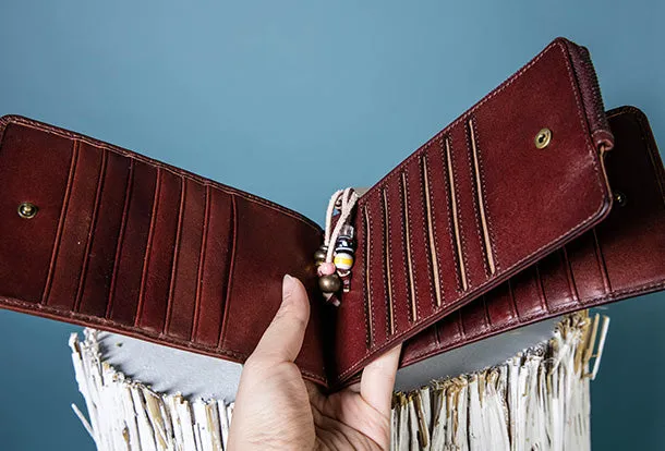 Handmade Leather Wristlet Wallet Clutch Zip Cards Wallet Long Wallet For Men Women