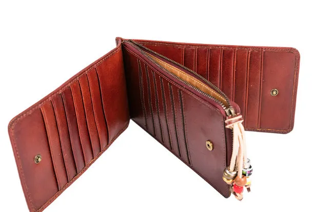Handmade Leather Wristlet Wallet Clutch Zip Cards Wallet Long Wallet For Men Women