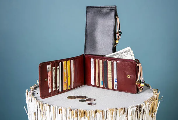 Handmade Leather Wristlet Wallet Clutch Zip Cards Wallet Long Wallet For Men Women