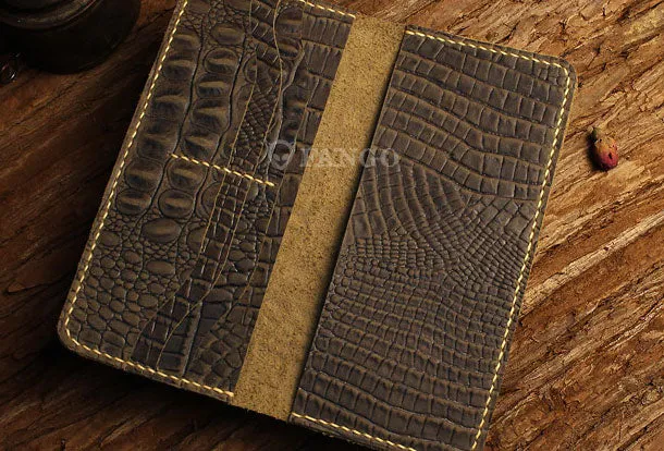 Handmade long leather wallet crocodile zipper leather clutch wallet for men