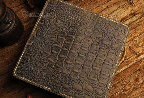 Handmade long leather wallet crocodile zipper leather clutch wallet for men