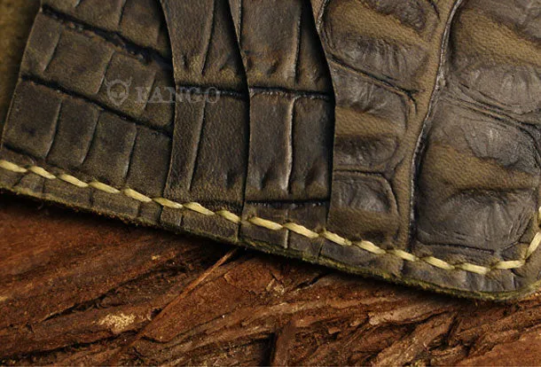 Handmade long leather wallet crocodile zipper leather clutch wallet for men