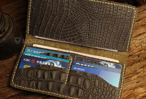 Handmade long leather wallet crocodile zipper leather clutch wallet for men