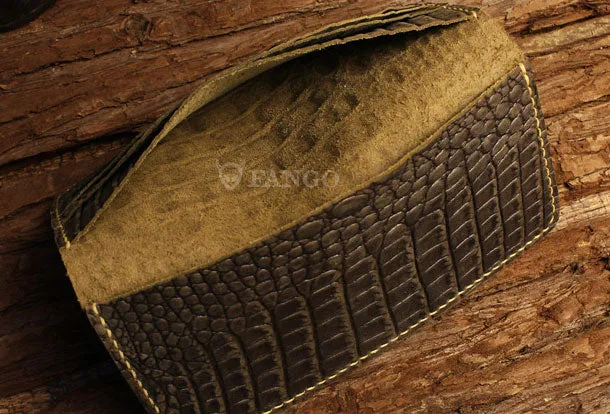 Handmade long leather wallet crocodile zipper leather clutch wallet for men
