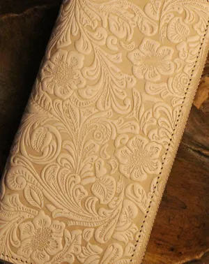 Handmade long leather wallet floral leather clutch wallet for women men zipper