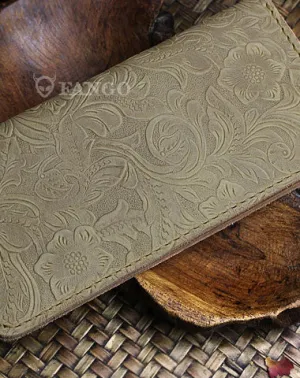 Handmade long leather wallet floral leather clutch wallet for women men