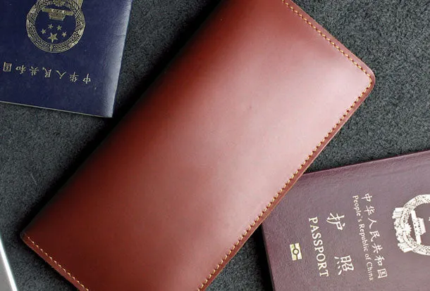 Handmade long leather wallet floral passport leather clutch wallet for women men zip