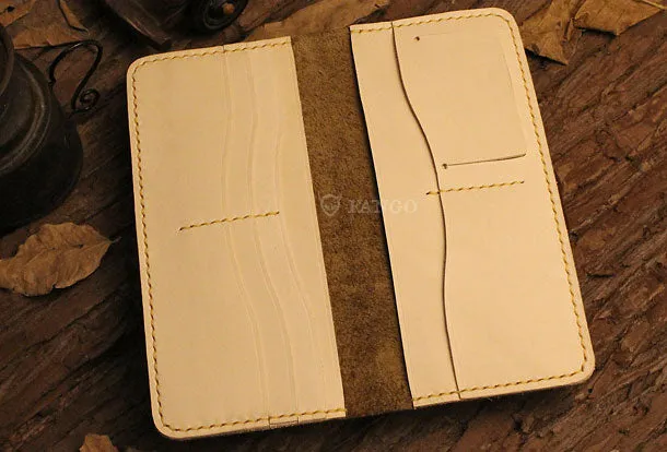 Handmade long leather wallet purse Tree line  leather clutch wallet for women men