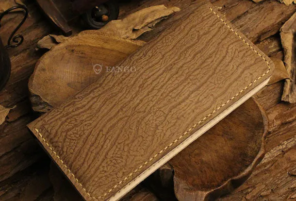 Handmade long leather wallet purse Tree line  leather clutch wallet for women men
