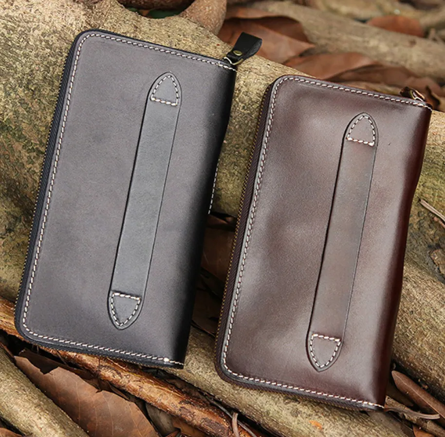 Handmade long skull clutch wallet leather men black white tooled wallet for men