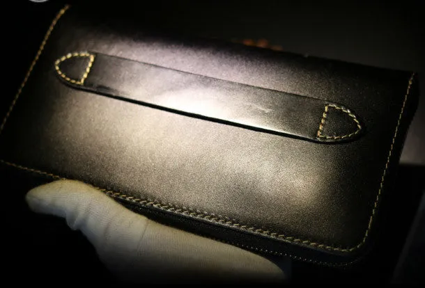 Handmade long skull clutch wallet leather men black white tooled wallet for men