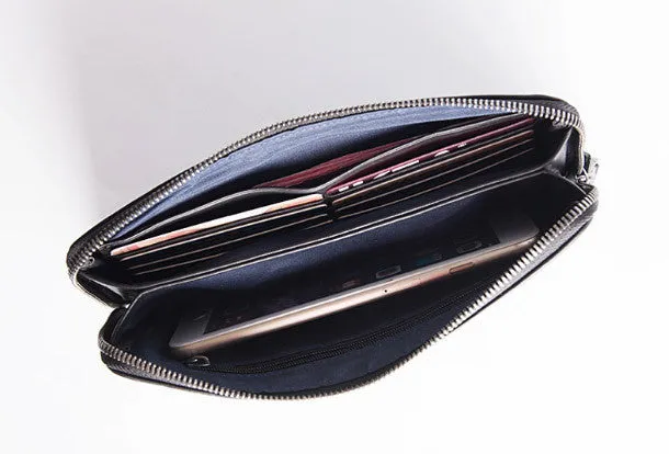 Handmade long wallet leather men phone zip clutch vintage wallet for men