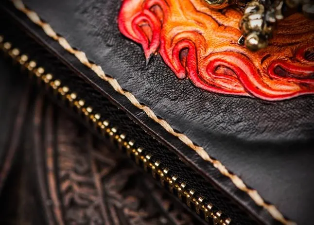 Handmade Mah¨¡k¨¡la Leather Black Biker Wallet Mens Cool billfold Chain Wallet Trucker Wallet with Chain