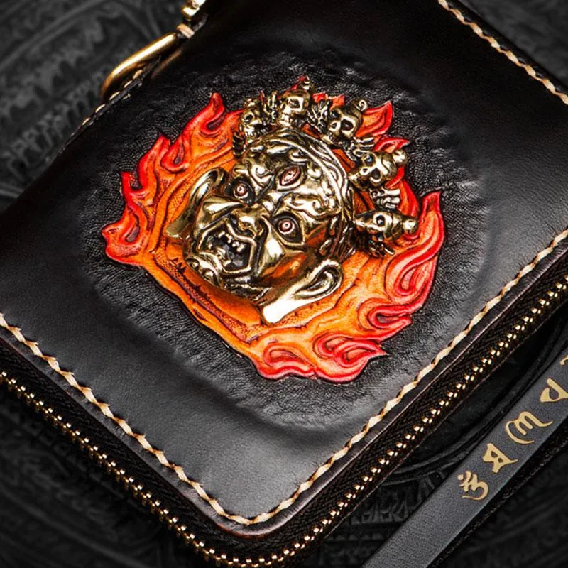 Handmade Mahkla Leather Brown Biker Wallet Mens Cool billfold Chain Wallet Trucker Wallet with Chain