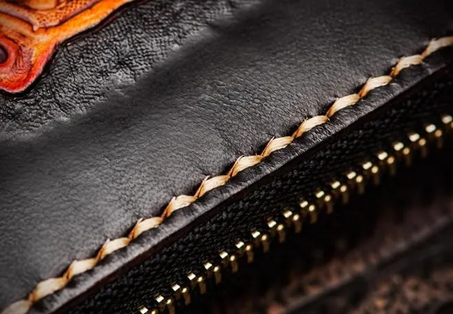 Handmade Mahkla Leather Brown Biker Wallet Mens Cool billfold Chain Wallet Trucker Wallet with Chain