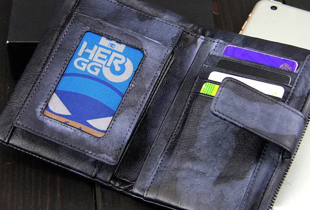 Handmade men billfold leather wallet men vintage brown blue camouflage billfold wallet for him
