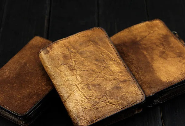 Handmade men billfold leather wallet men vintage brown gray billfold wallet for him