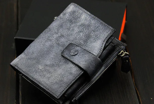 Handmade men billfold leather wallet men vintage gray brown billfold wallet for him