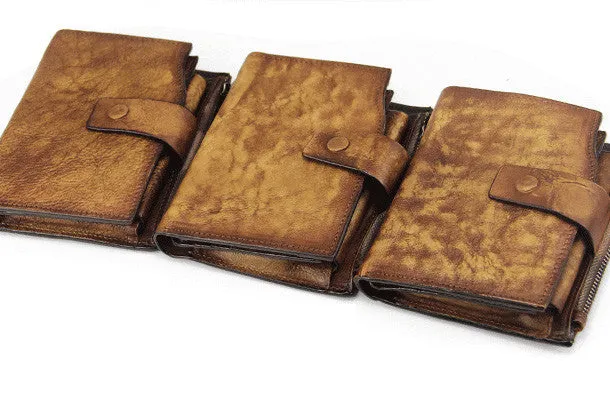 Handmade men billfold leather wallet men vintage gray brown billfold wallet for him