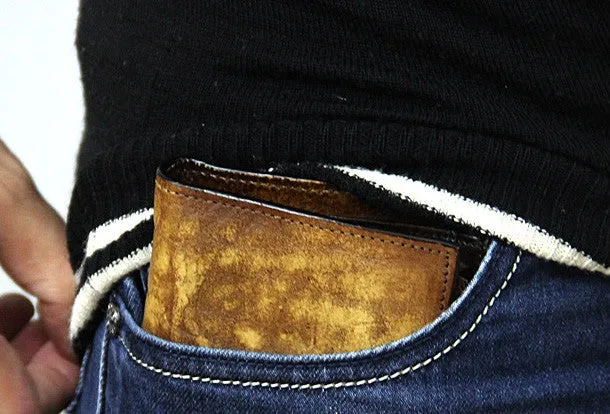 Handmade men billfold leather wallet men vintage gray brown billfold wallet for him