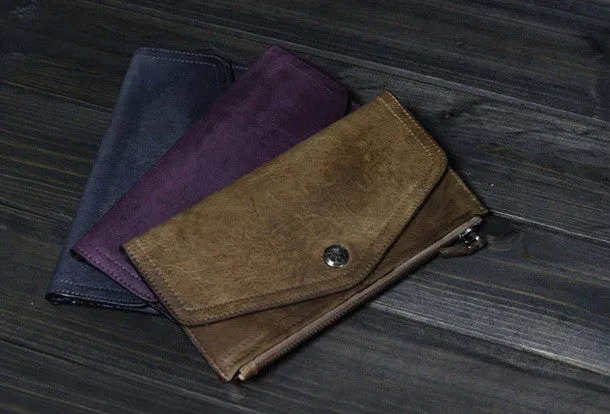 Handmade Men long leather wallet clutch men envelop vintage gray brown wallet for him