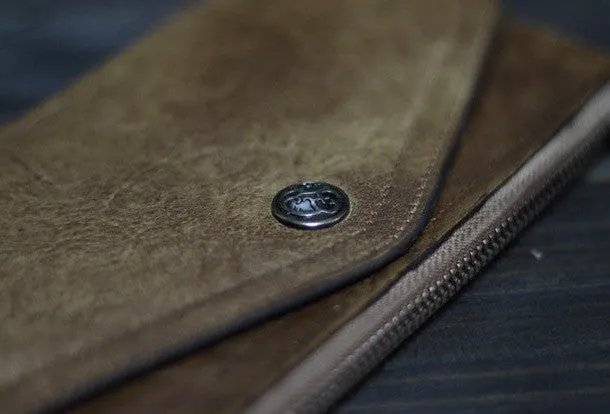Handmade Men long leather wallet clutch men envelop vintage gray brown wallet for him