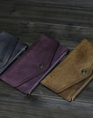 Handmade Men long leather wallet clutch men envelop vintage gray brown wallet for him